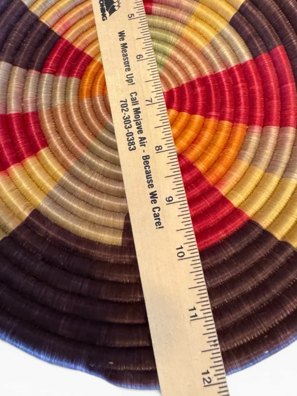 12” Handwoven Boho Basket Geometric Sunburst Colorful Southwest Decor